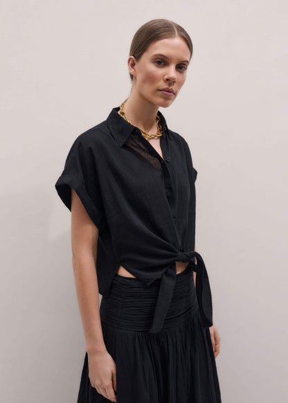 ME+EM Clothing Black Tie Front Beach Shirt