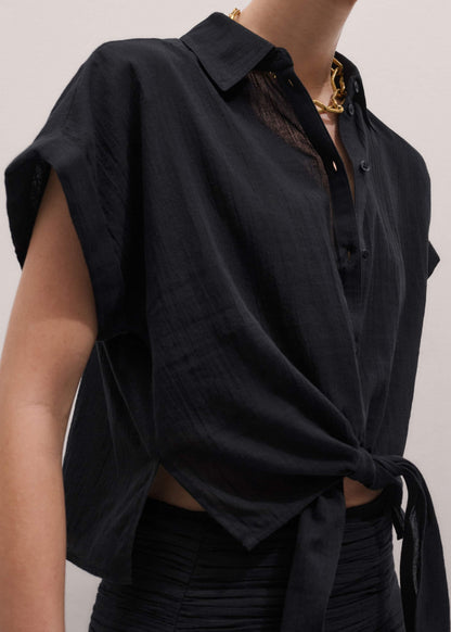 ME+EM Clothing Black Tie Front Beach Shirt
