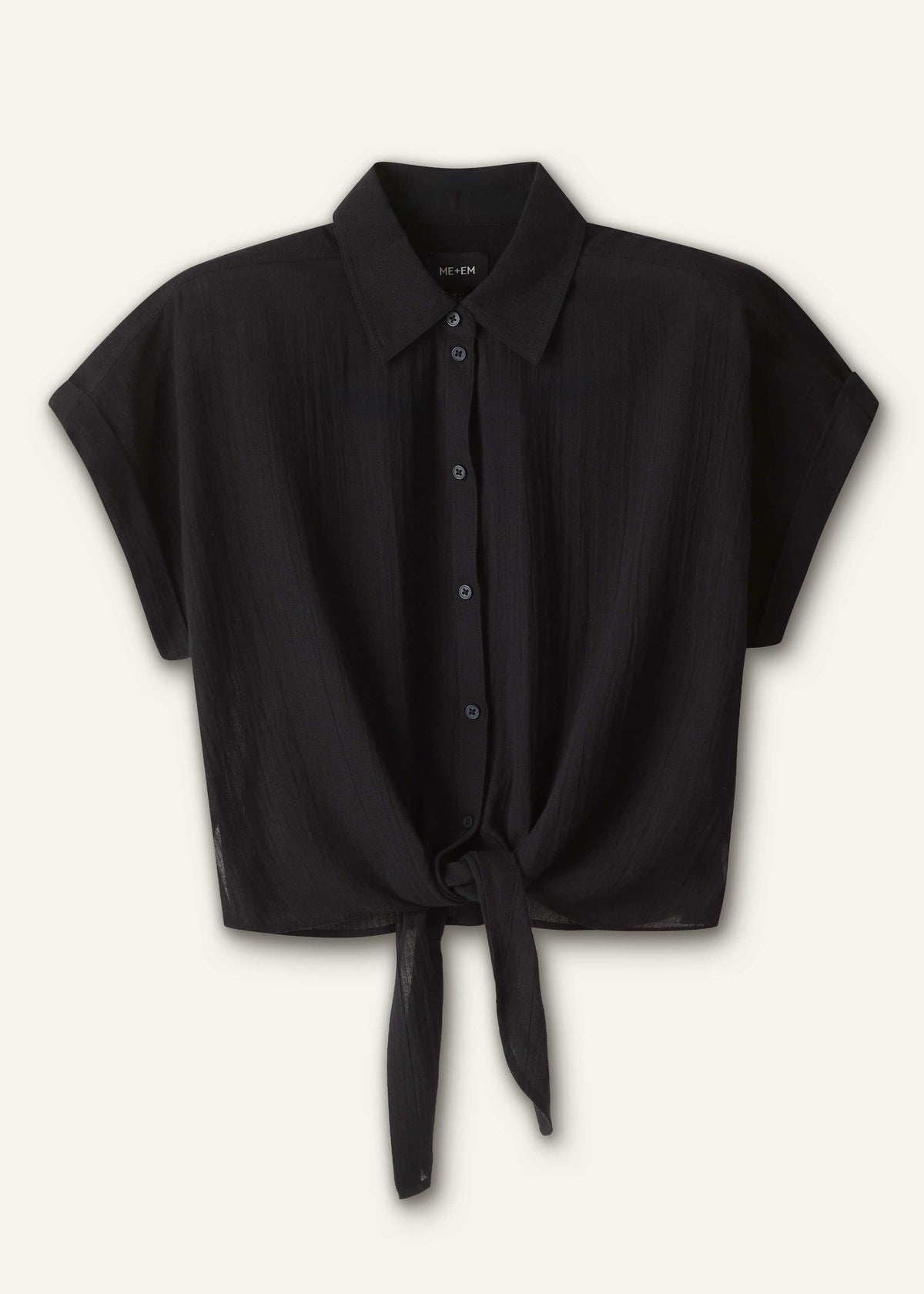 ME+EM Clothing Black Tie Front Beach Shirt