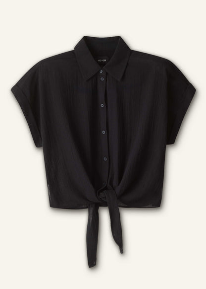 ME+EM Clothing Black Tie Front Beach Shirt