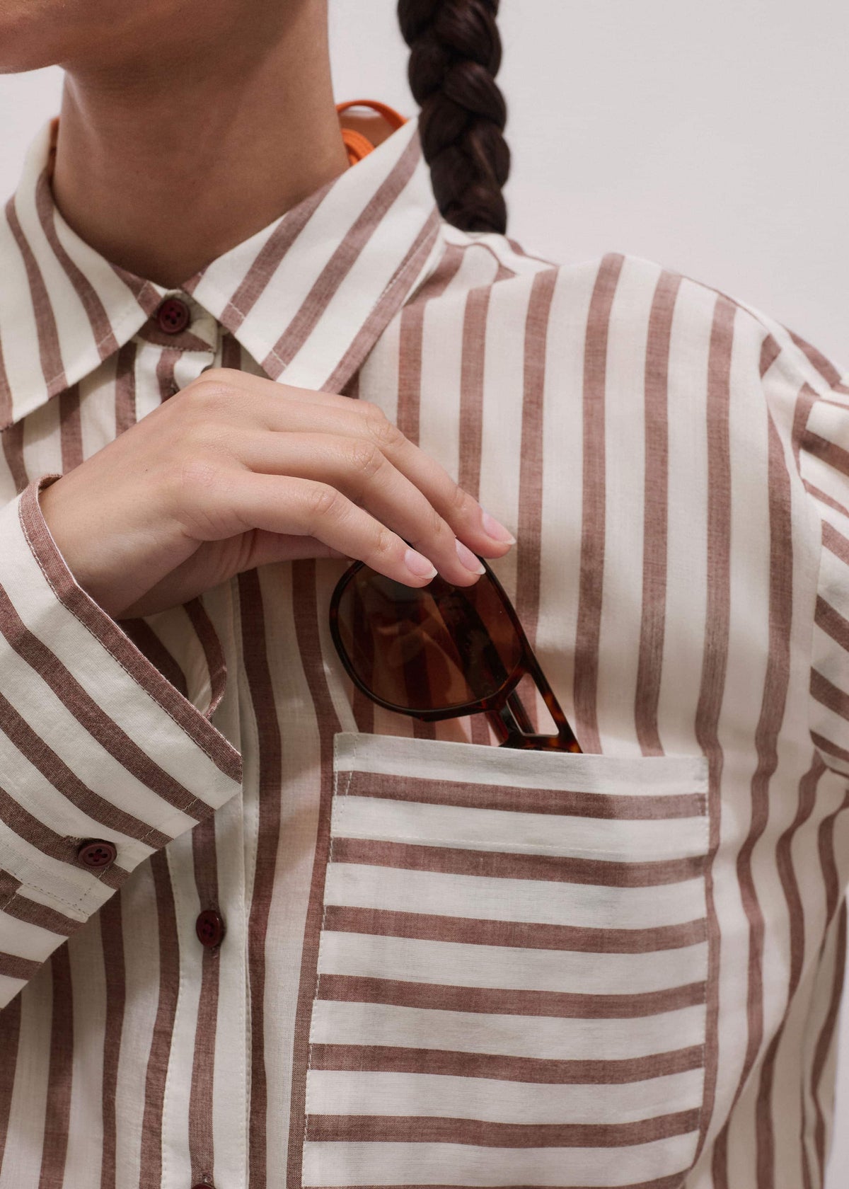 ME+EM Clothing Cinnamon Brown Stripe Boyfriend Shirt