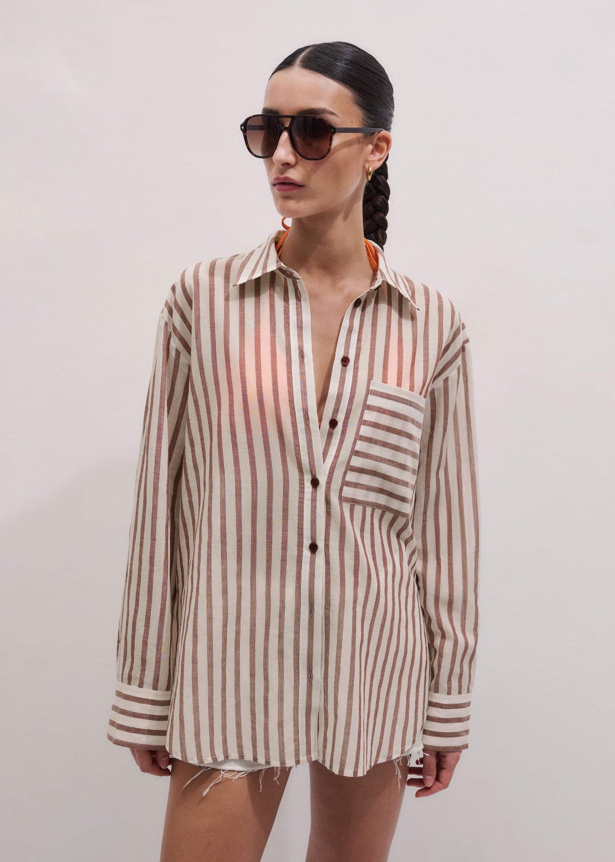 ME+EM Clothing Cinnamon Brown Stripe Boyfriend Shirt