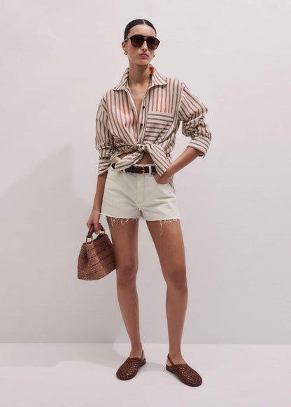 ME+EM Clothing Cinnamon Brown Stripe Boyfriend Shirt