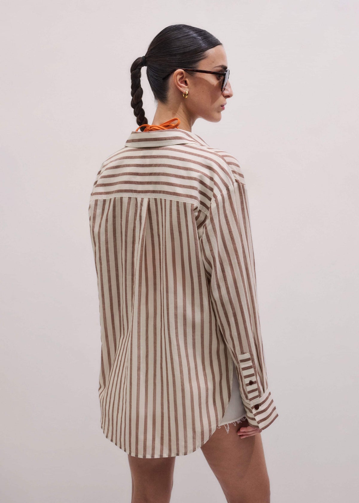 ME+EM Clothing Cinnamon Brown Stripe Boyfriend Shirt