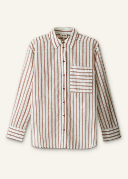 ME+EM Clothing Cinnamon Brown Stripe Boyfriend Shirt