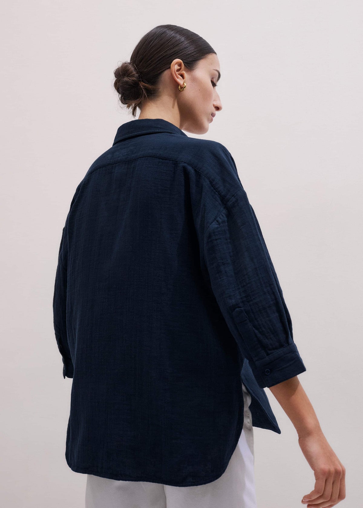 ME+EM Clothing Navy Cheesecloth Relaxed Summer Shirt
