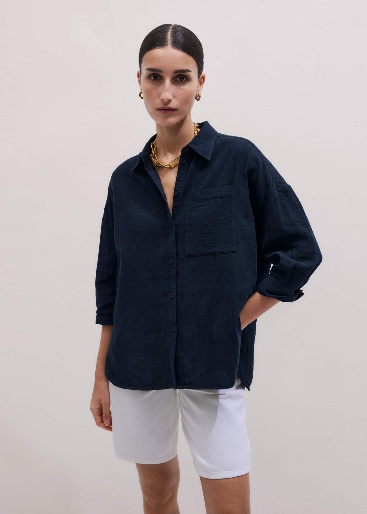 ME+EM Clothing Navy Cheesecloth Relaxed Summer Shirt