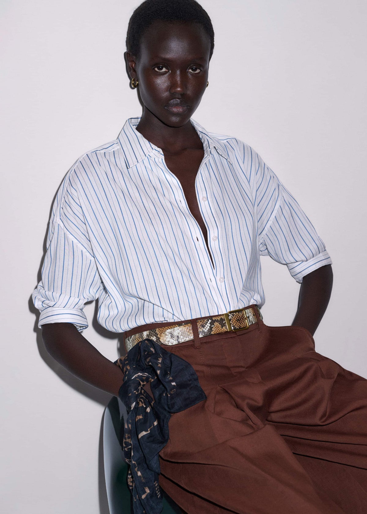 ME+EM Clothing Blue Boxy Striped Crop Sleeve Shirt