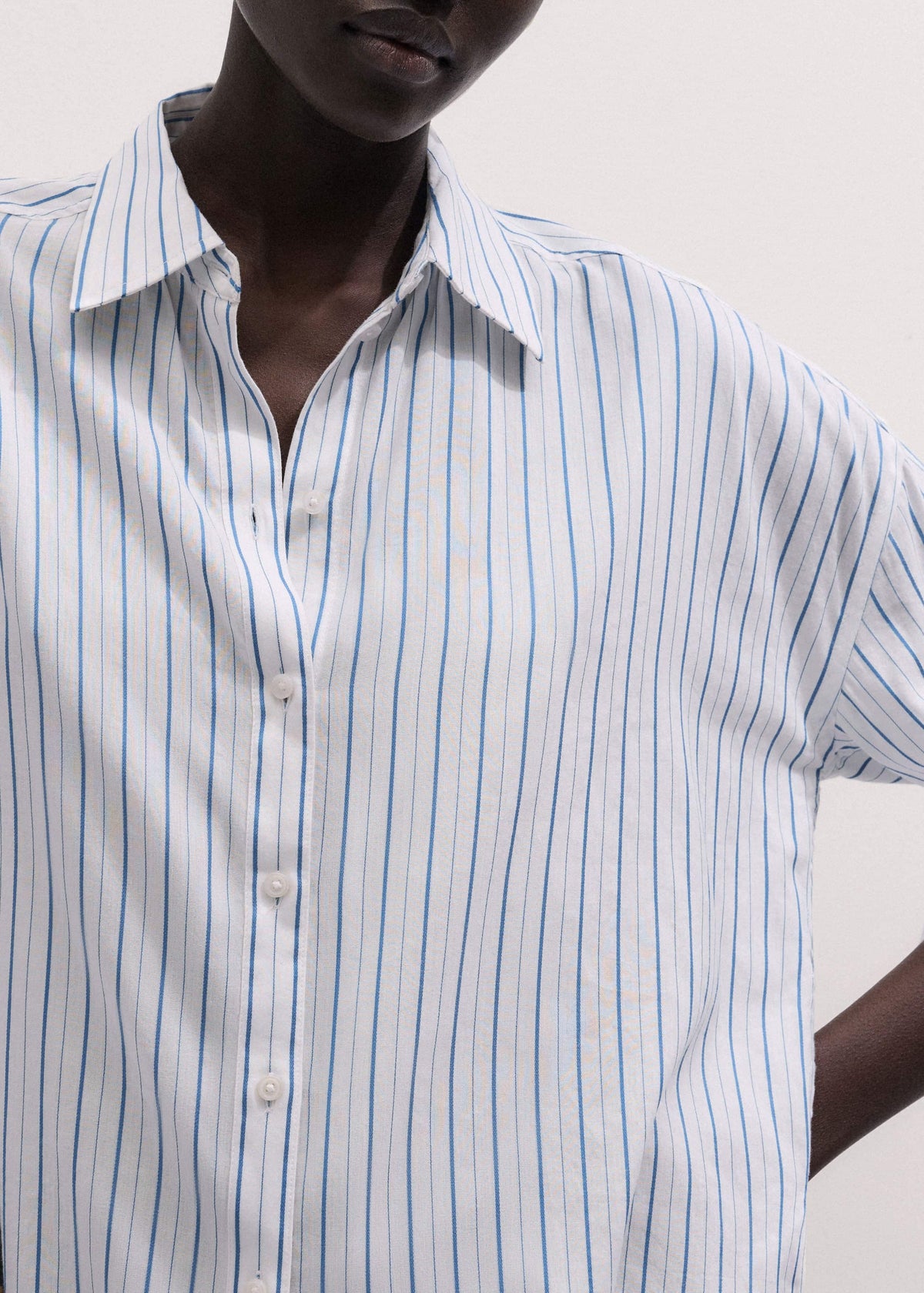 ME+EM Clothing Blue Boxy Striped Crop Sleeve Shirt