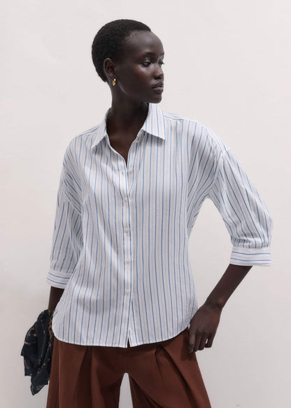 ME+EM Clothing Blue Boxy Striped Crop Sleeve Shirt