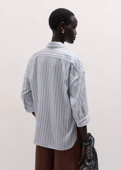 ME+EM Clothing Blue Boxy Striped Crop Sleeve Shirt