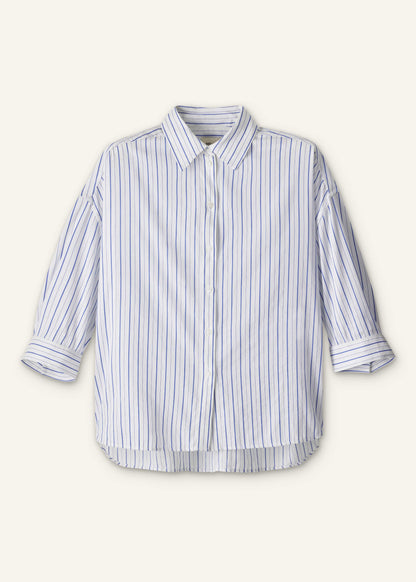 ME+EM Clothing Blue Boxy Striped Crop Sleeve Shirt