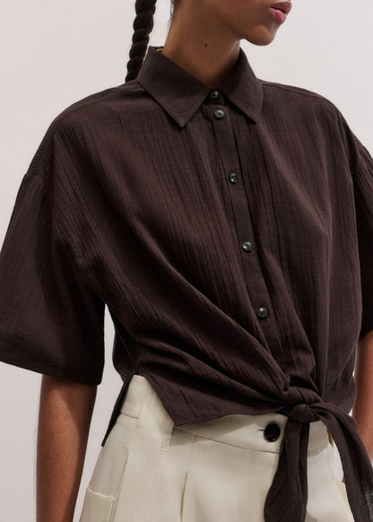ME+EM Clothing Brown Tie Front Beach Shirt