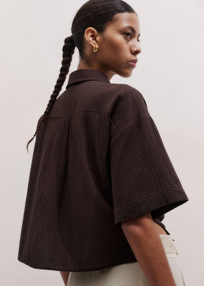 ME+EM Clothing Brown Tie Front Beach Shirt