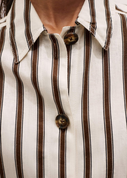 ME+EM Clothing Cream Crease-Less Linen Spring Stripe Boxy Cropped Shirt