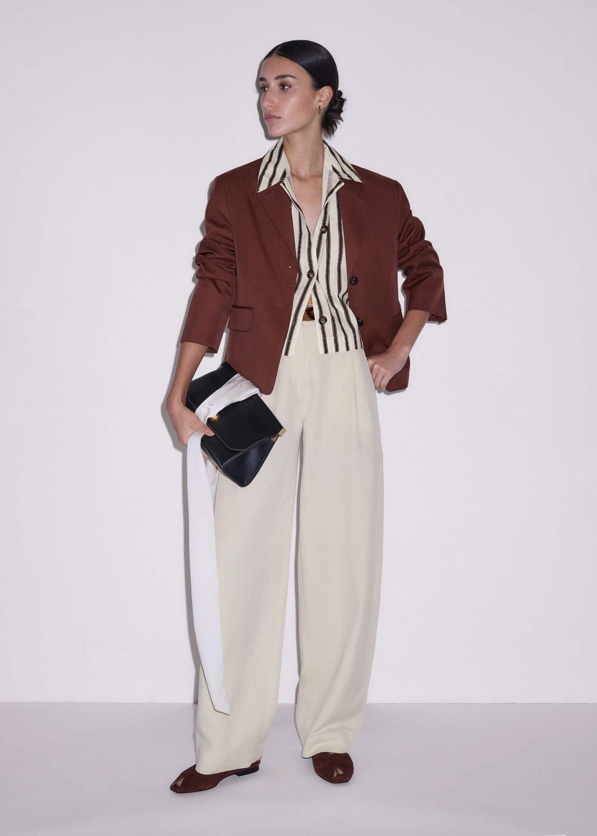 ME+EM Clothing Cream Crease-Less Linen Spring Stripe Boxy Cropped Shirt
