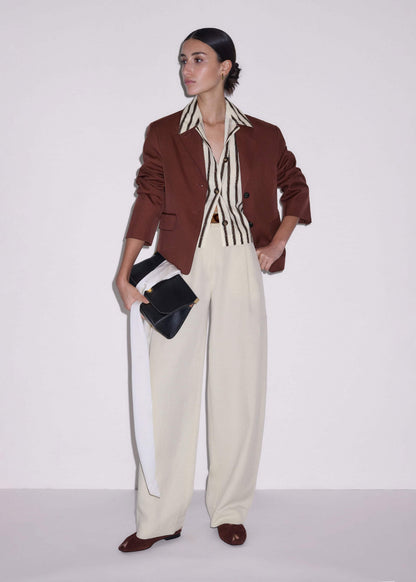 ME+EM Clothing Cream Crease-Less Linen Spring Stripe Boxy Cropped Shirt