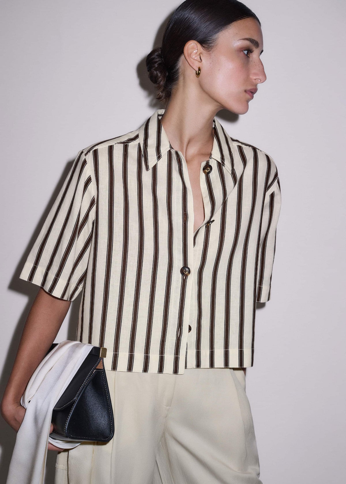 ME+EM Clothing Cream Crease-Less Linen Spring Stripe Boxy Cropped Shirt