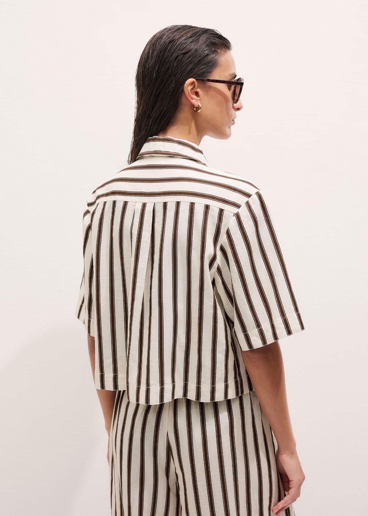 ME+EM Clothing Cream Crease-Less Linen Spring Stripe Boxy Cropped Shirt