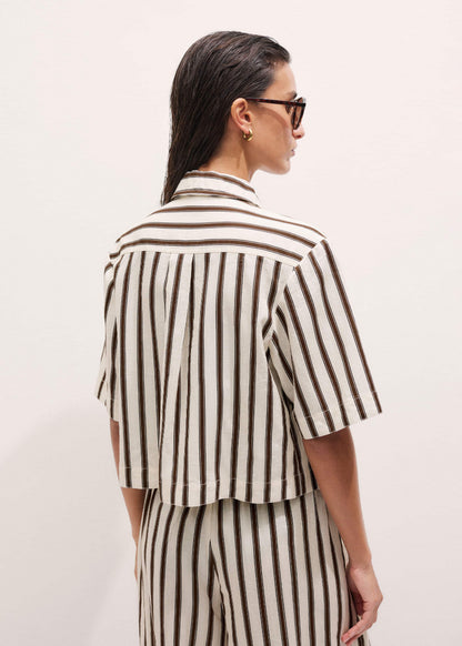 ME+EM Clothing Cream Crease-Less Linen Spring Stripe Boxy Cropped Shirt