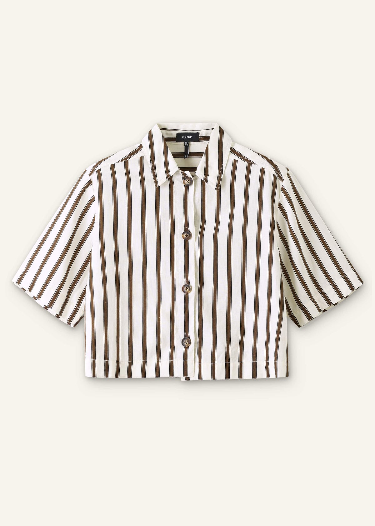 ME+EM Clothing Cream Crease-Less Linen Spring Stripe Boxy Cropped Shirt