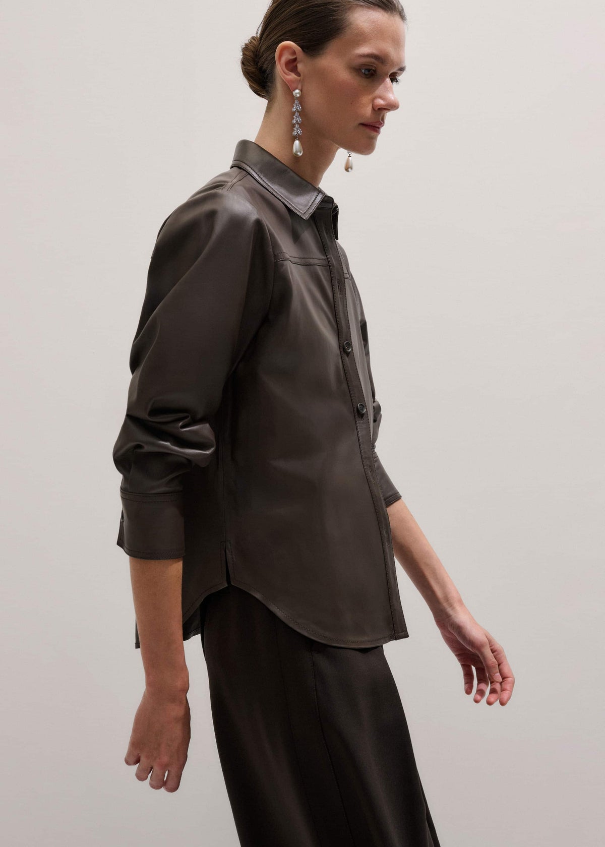 ME+EM Clothing Brown Luxe Leather Straight Shirt
