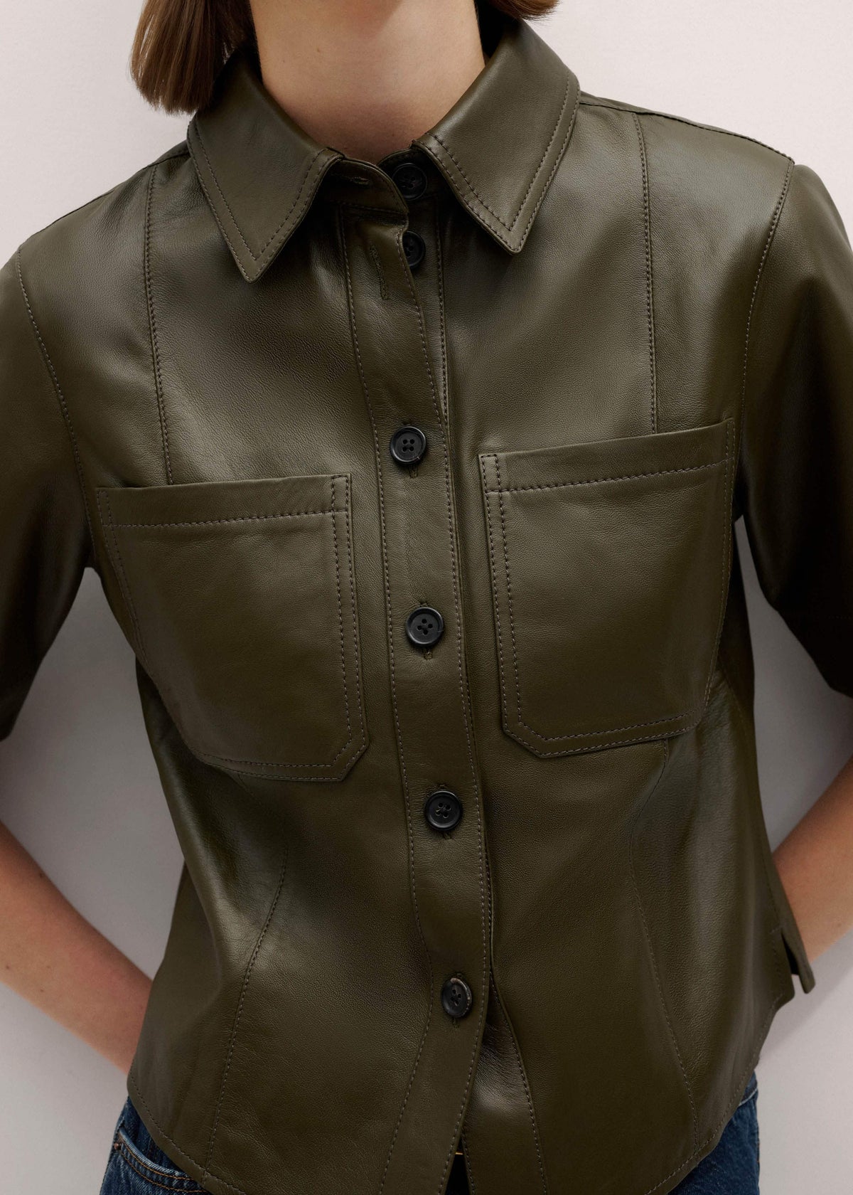 ME+EM Clothing Olive Green Leather Utility Shirt