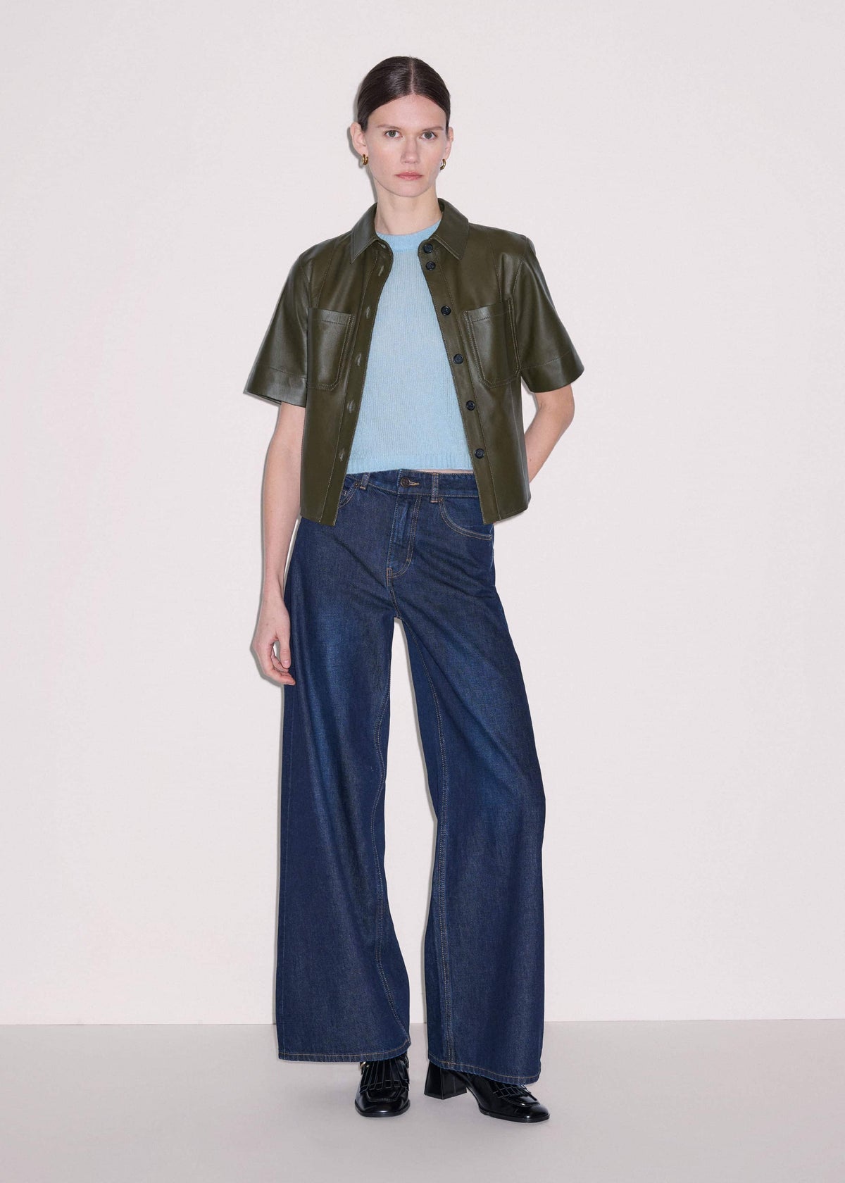 ME+EM Clothing Olive Green Leather Utility Shirt