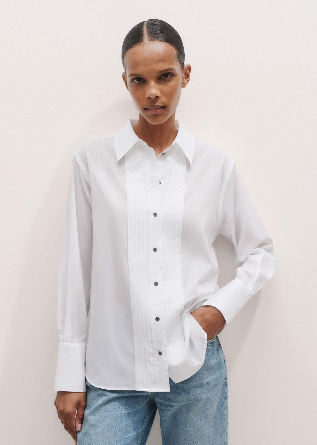 ME+EM Clothing White Relaxed Tux Shirt