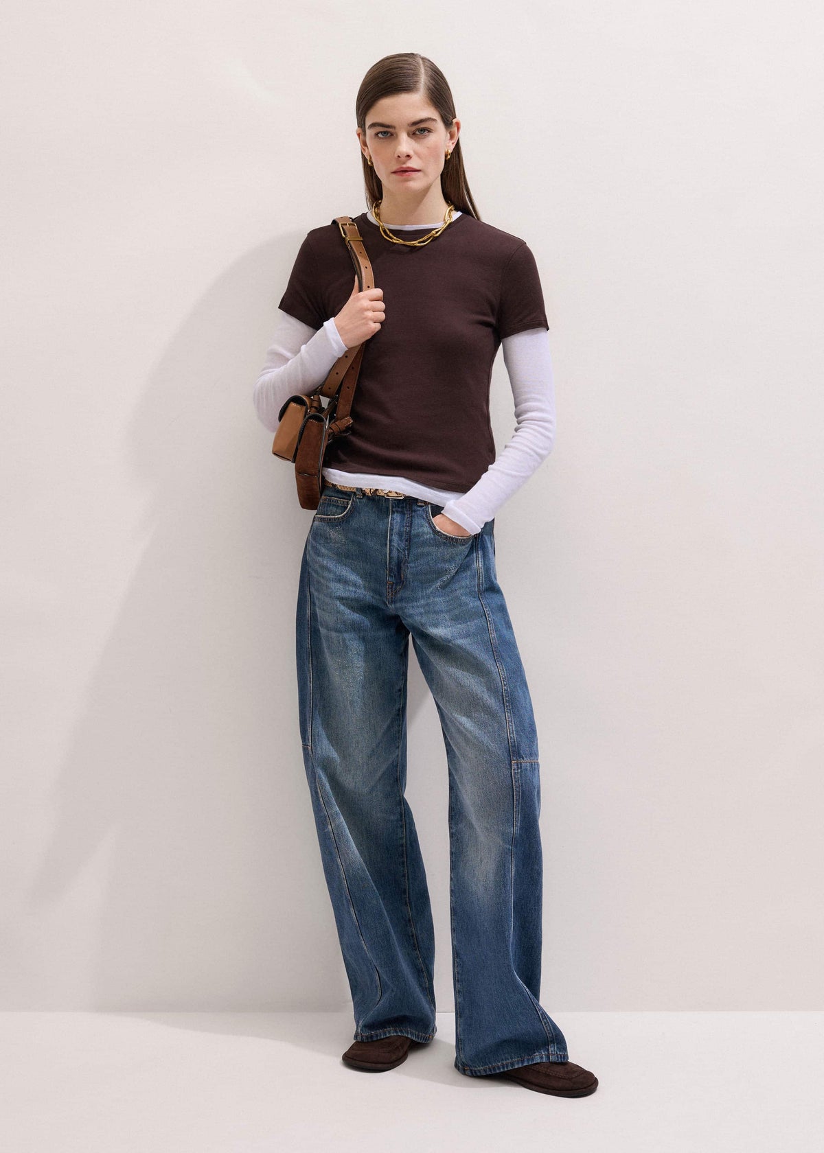 ME+EM Clothing Brown Sheer Double-Layer Look Top