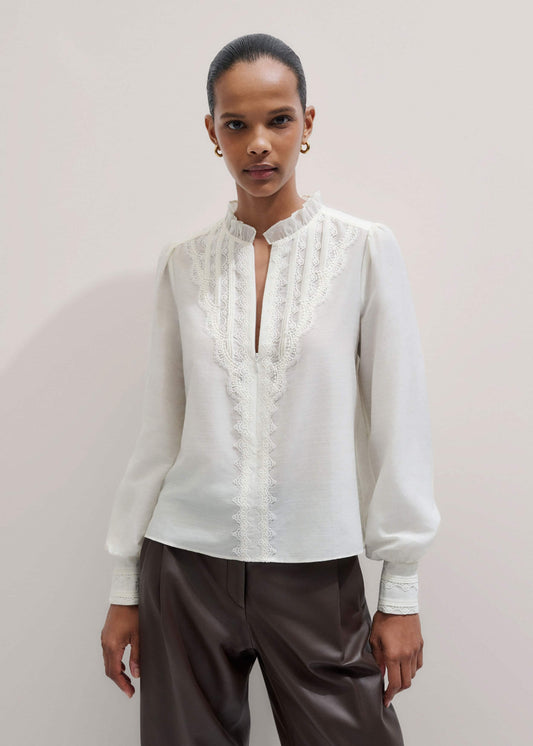 ME+EM Clothing Cream Delicate Lace Trim Detail Top