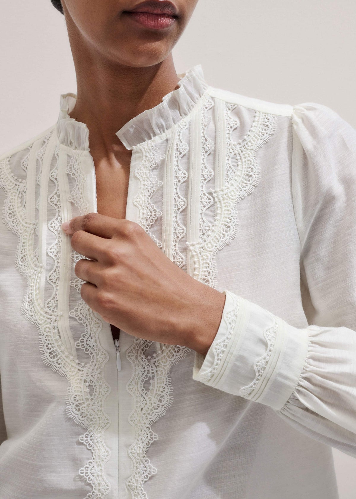 ME+EM Clothing Cream Delicate Lace Trim Detail Top