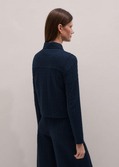 ME+EM Clothing Navy Curling Crosses Jacquard Textured Zip Top