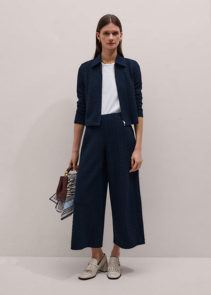 ME+EM Clothing Navy Curling Crosses Jacquard Textured Zip Top