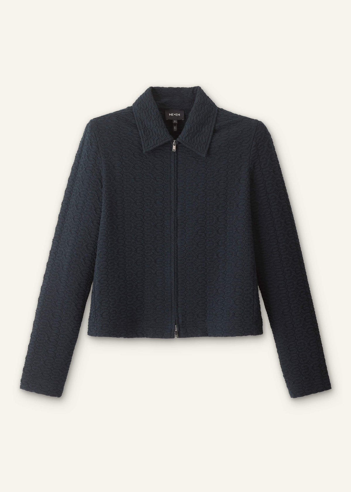 ME+EM Clothing Navy Curling Crosses Jacquard Textured Zip Top