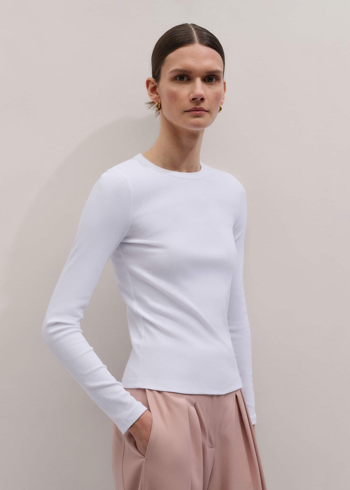 ME+EM Clothing White Cotton Rib Long Sleeve Top