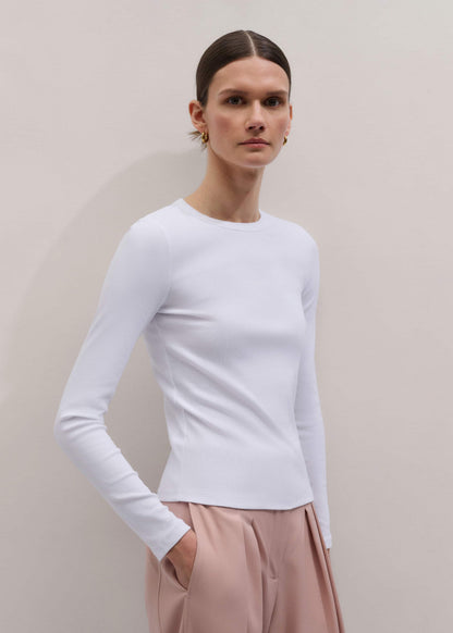 ME+EM Clothing White Cotton Rib Long Sleeve Top