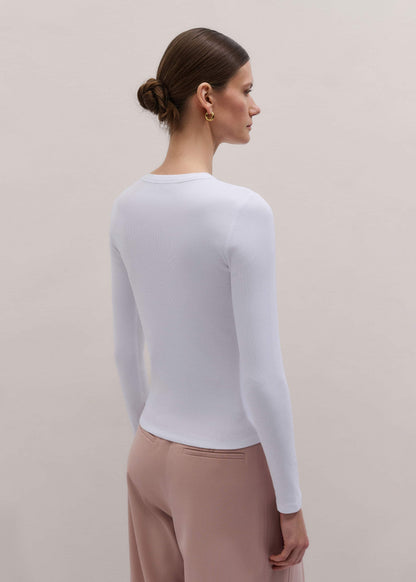 ME+EM Clothing White Cotton Rib Long Sleeve Top