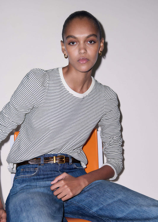 ME+EM Clothing Navy Stripe Pouf Sleeve Sweatshirt