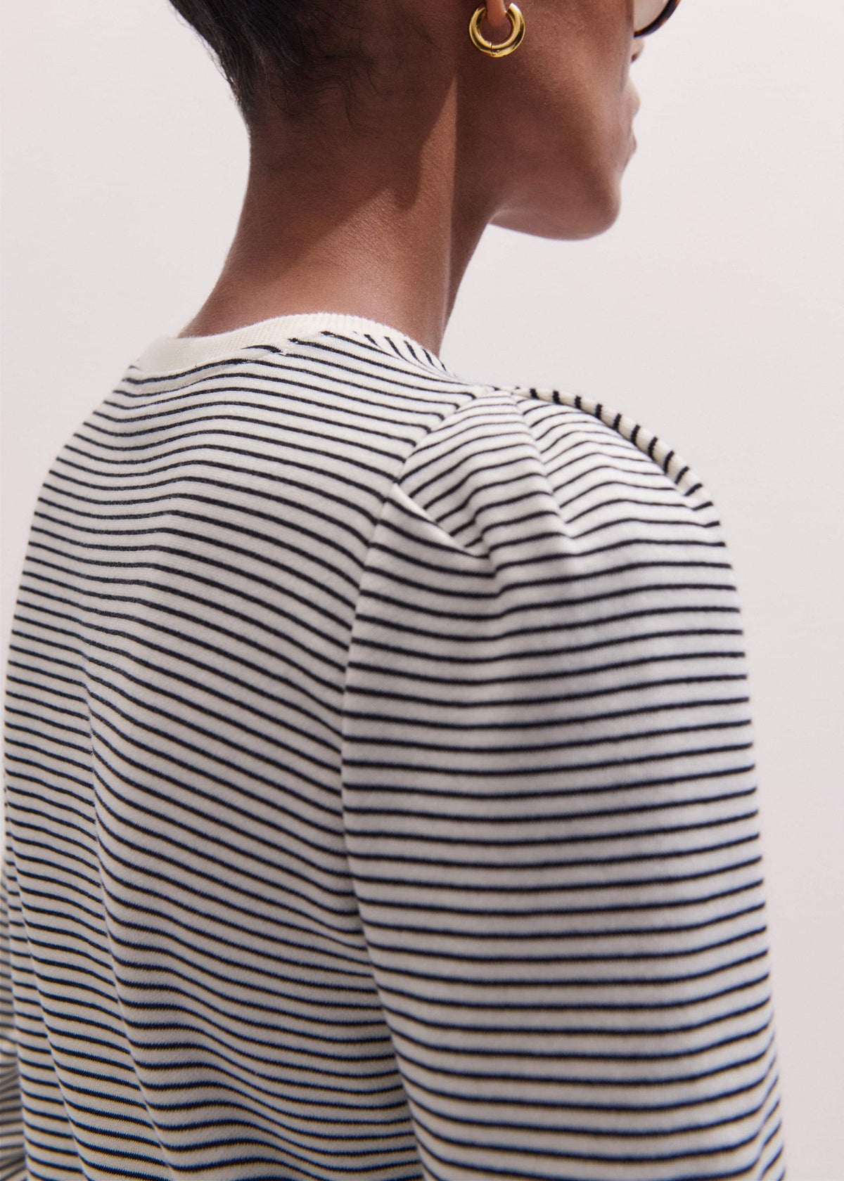 ME+EM Clothing Navy Stripe Pouf Sleeve Sweatshirt