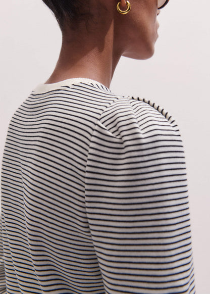 ME+EM Clothing Navy Stripe Pouf Sleeve Sweatshirt