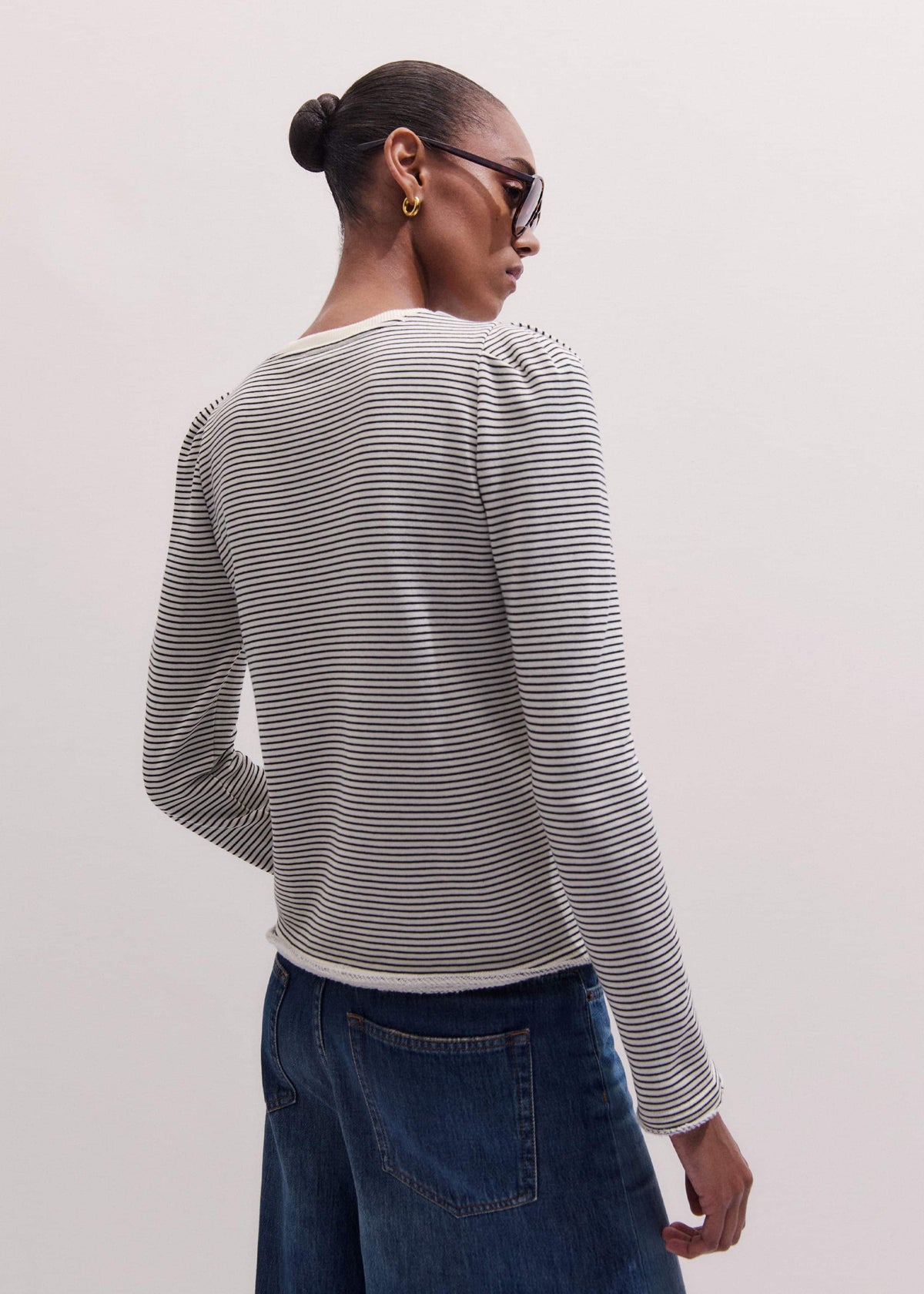 ME+EM Clothing Navy Stripe Pouf Sleeve Sweatshirt