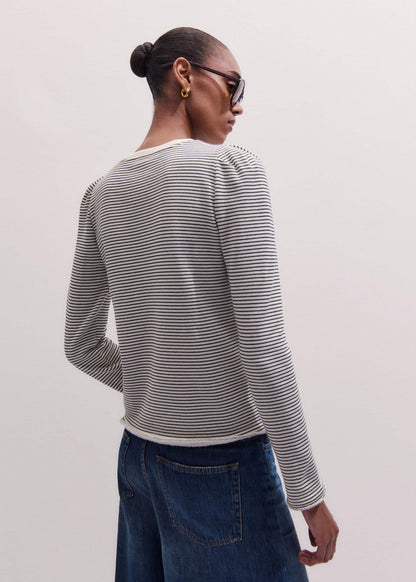ME+EM Clothing Navy Stripe Pouf Sleeve Sweatshirt