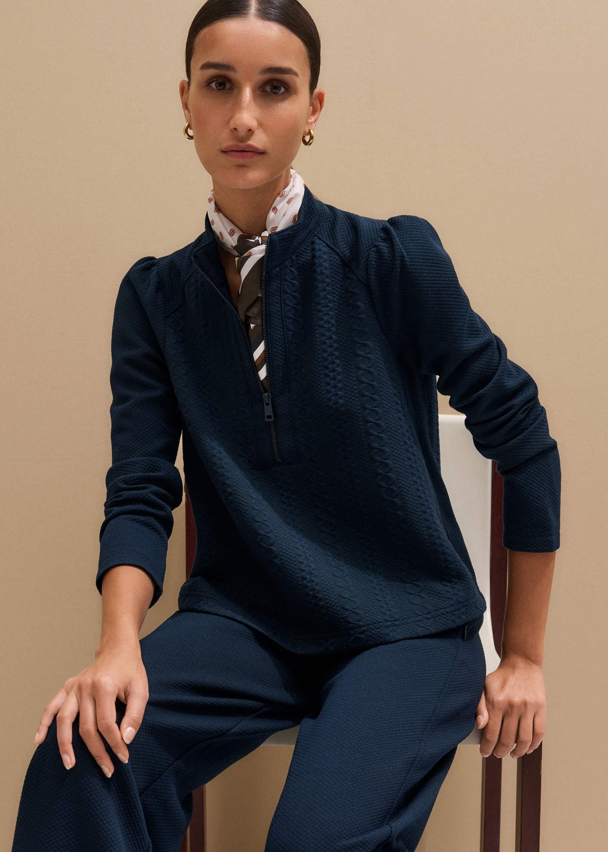 ME+EM Clothing Navy Cable Jacquard Half-Zip Top