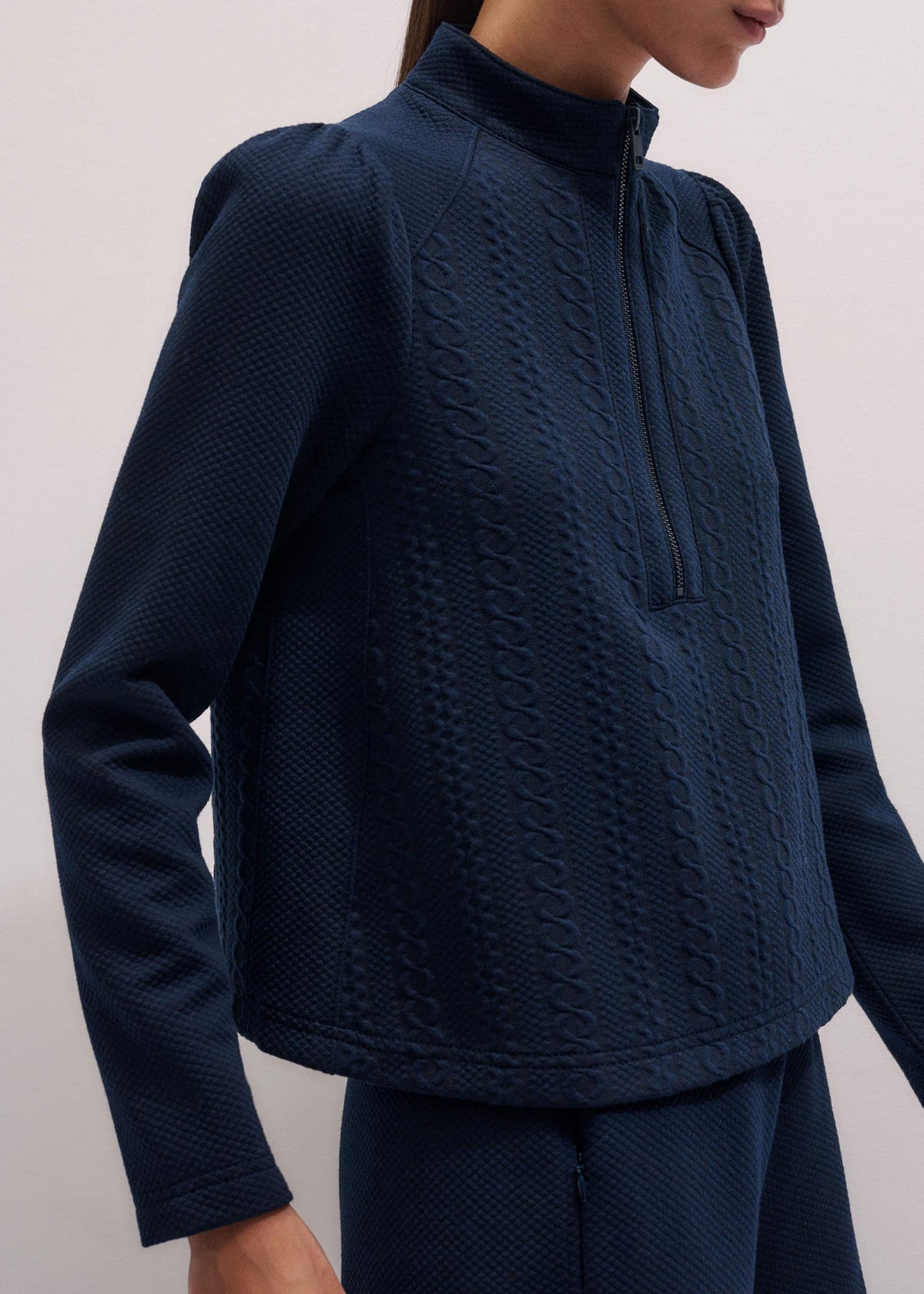 ME+EM Clothing Navy Cable Jacquard Half-Zip Top