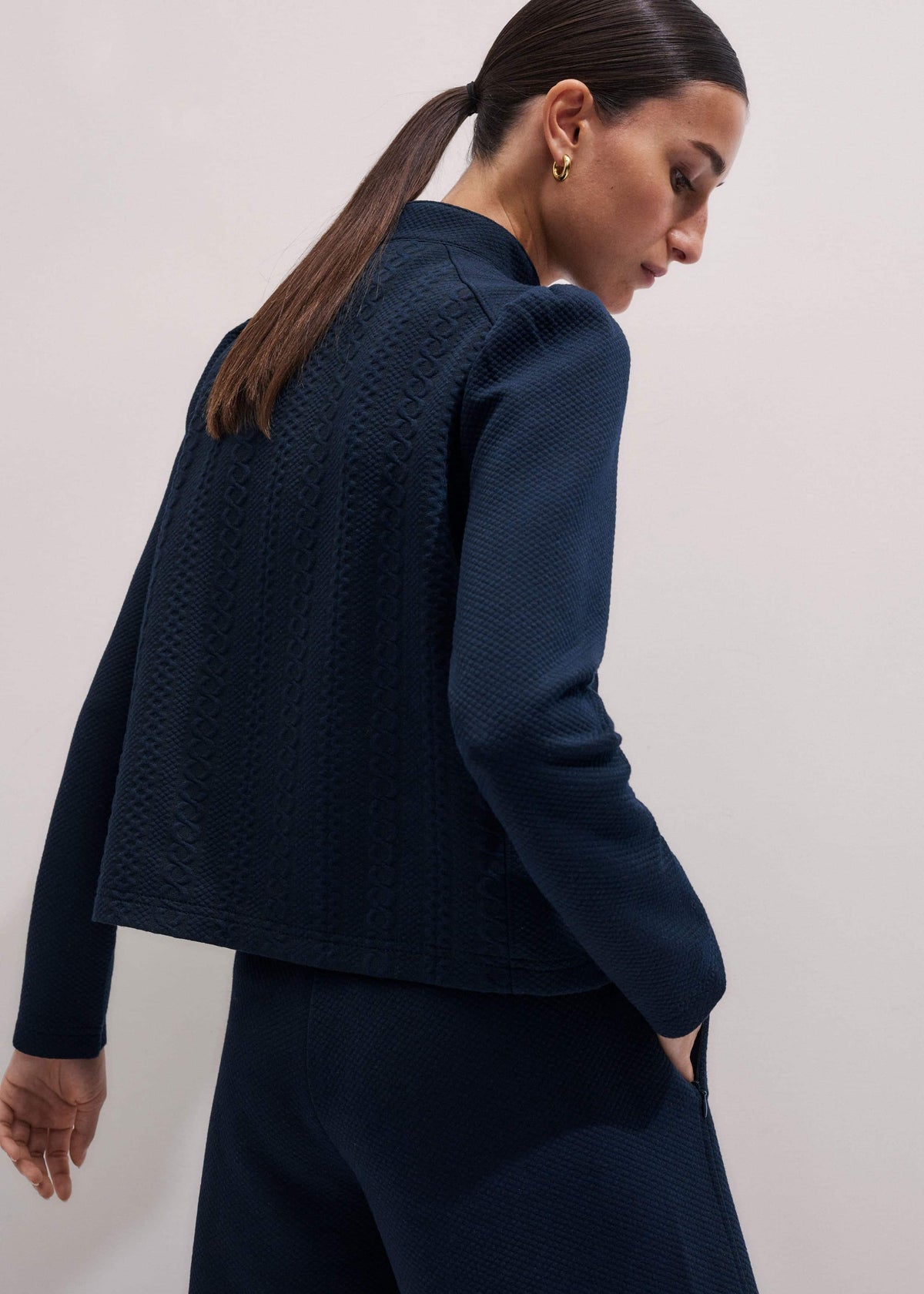 ME+EM Clothing Navy Cable Jacquard Half-Zip Top