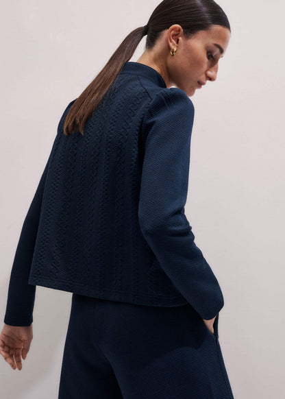 ME+EM Clothing Navy Cable Jacquard Half-Zip Top