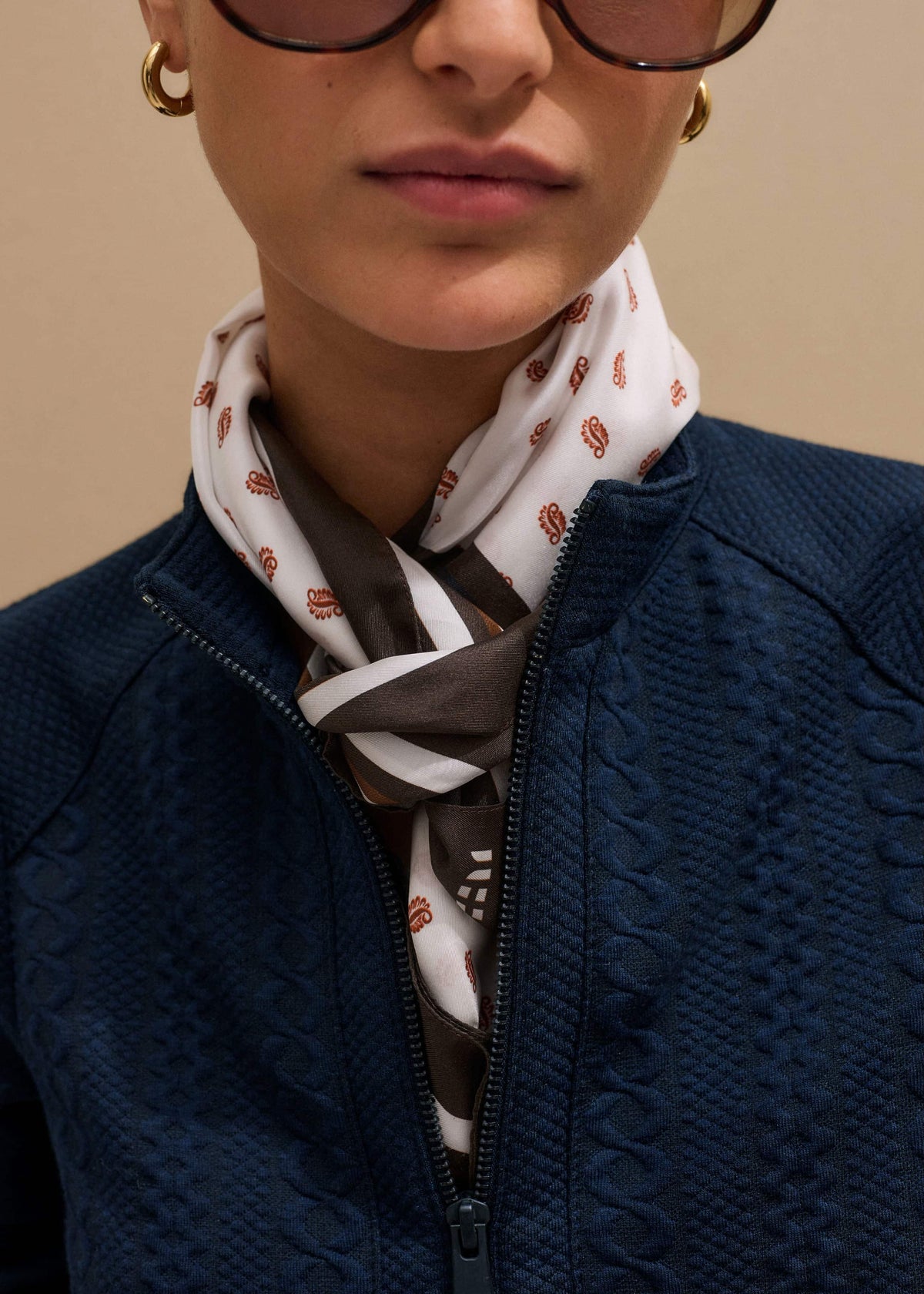 ME+EM Clothing Navy Cable Jacquard Half-Zip Top