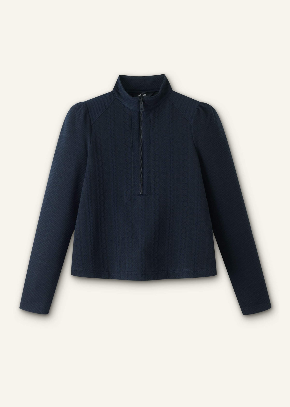 ME+EM Clothing Navy Cable Jacquard Half-Zip Top