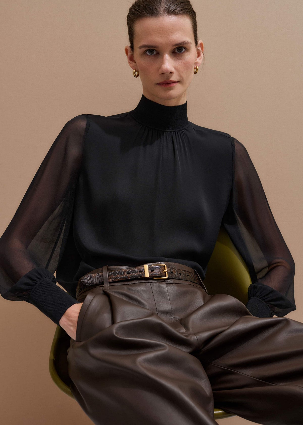 ME+EM Clothing Black Silk Chic Rib Straight Blouse